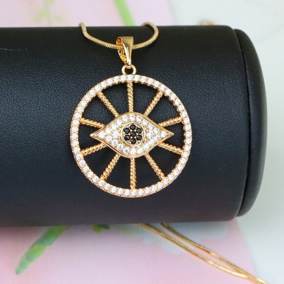 "Sparkling Rose Gold Evil Eye Round Pendant, XPPT1315 - Picture 6 of 12